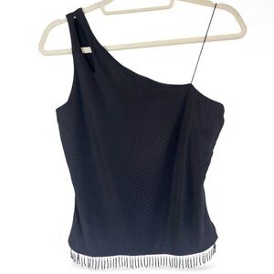 Y2K BY CHOICE Asymmetric Beaded Fringe Going Out Top Indie Sleeze 90s Party Sz L